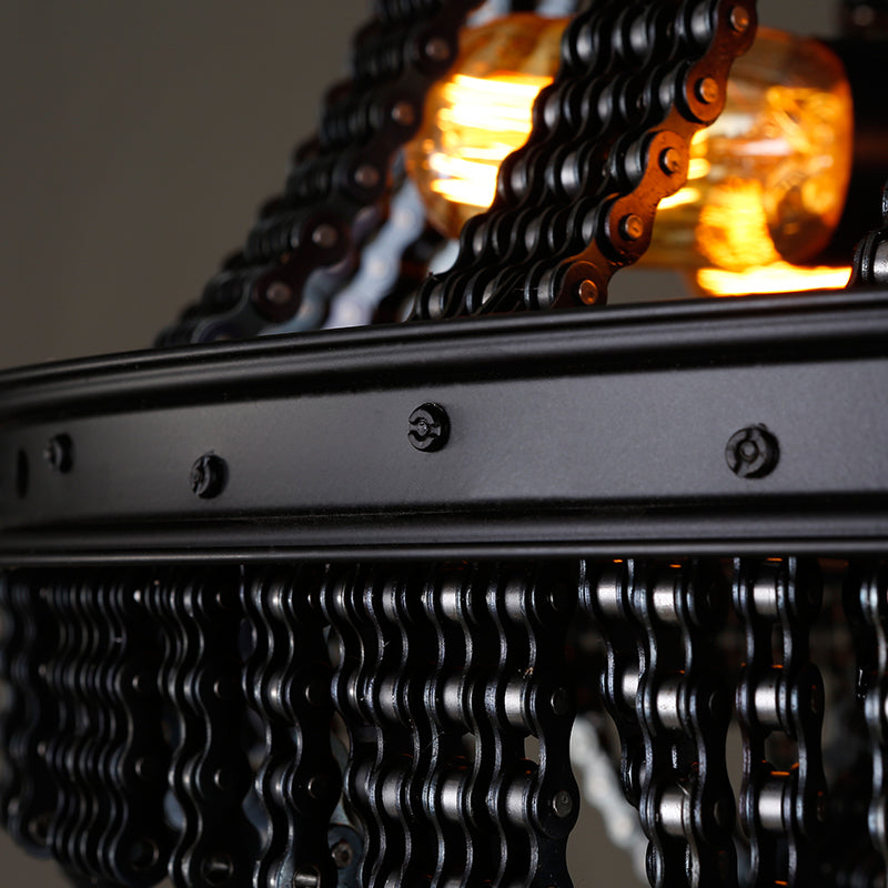 Iron Black Chandelier Pendant Bike Chain 4-Light Ceiling Fixture - Rebooters