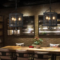 3 Lights Iron Ceiling Chandelier Vintage Style Black Faceted Frame Hanging Lamp Kit - Rebooters