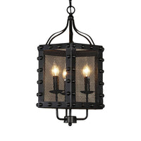 3 Lights Iron Ceiling Chandelier Vintage Style Black Faceted Frame Hanging Lamp Kit - Rebooters