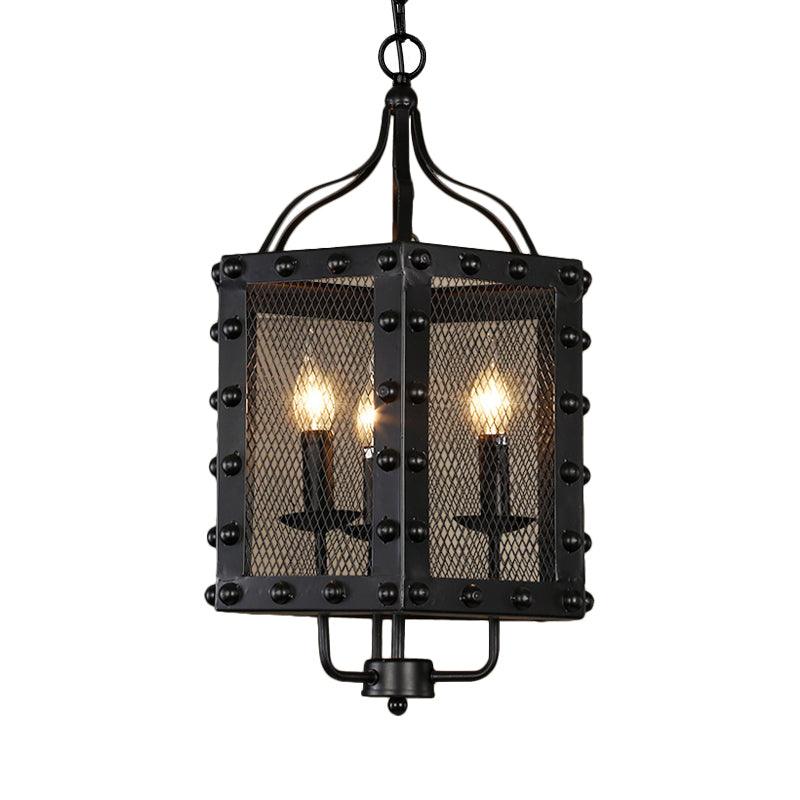 3 Lights Iron Ceiling Chandelier Vintage Style Black Faceted Frame Hanging Lamp Kit - Rebooters