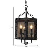 3 Lights Iron Ceiling Chandelier Vintage Style Black Faceted Frame Hanging Lamp Kit - Rebooters