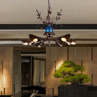 6-Light Bell Chandelier Traditional Blue Iron Pendant Shade - Rebooters