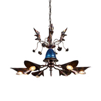 6-Light Bell Chandelier Traditional Blue Iron Pendant Shade - Rebooters