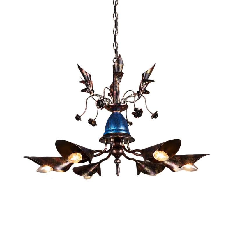 6-Light Bell Chandelier Traditional Blue Iron Pendant Shade - Rebooters