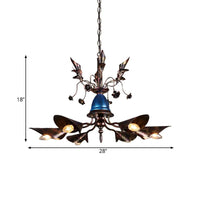 6-Light Bell Chandelier Traditional Blue Iron Pendant Shade - Rebooters