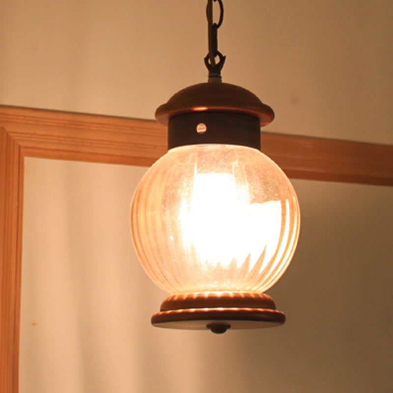 Traditional Round Drop Pendant Wooden Brown Ceiling Lamp - Rebooters