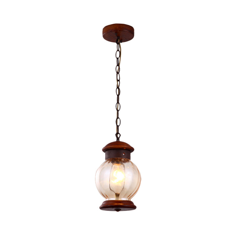 Traditional Round Drop Pendant Wooden Brown Ceiling Lamp - Rebooters