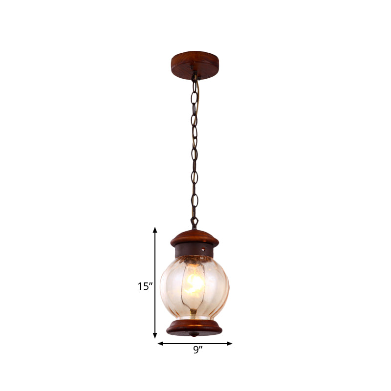 Traditional Round Drop Pendant Wooden Brown Ceiling Lamp - Rebooters