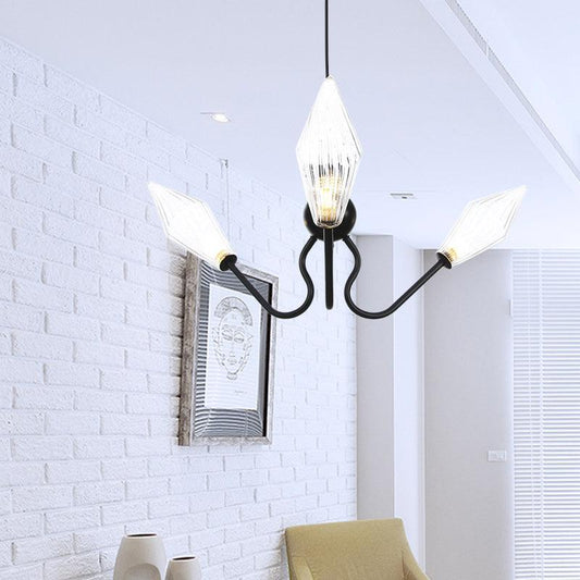 Amber/Clear Glass Diamond Hanging Lamp Vintage 3-Head Chandelier - Rebooters