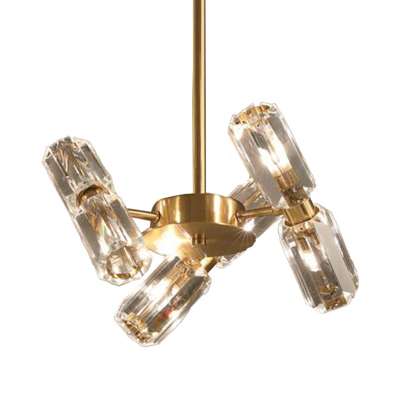 Tube Faceted Crystal Chandelier Lamp Gold 6/8/10 Bulbs - Rebooters