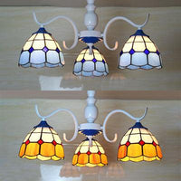 3/6 Lights Dome Semi Flush Light Stained Glass Tiffany Semi Flushmount in Blue Orange for Foyer - Rebooters