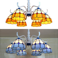 3/6 Lights Dome Semi Flush Light Stained Glass Tiffany Semi Flushmount in Blue Orange for Foyer - Rebooters