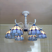 3/6 Lights Dome Semi Flush Light Stained Glass Tiffany Semi Flushmount in Blue Orange for Foyer - Rebooters