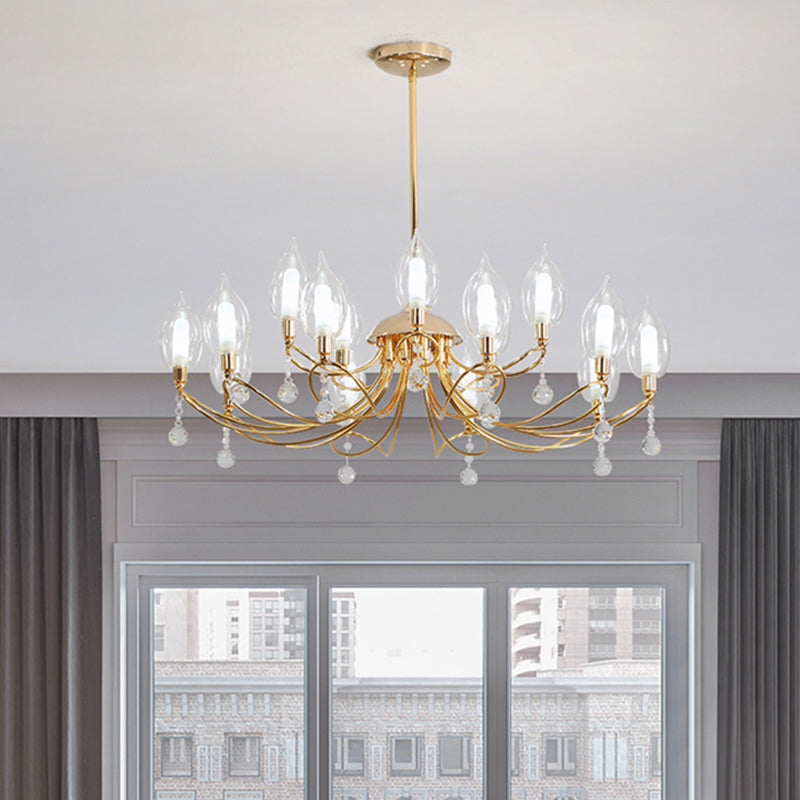 Gold Curved Arm Chandelier Lamp Modernist Metal Ceiling Light - Rebooters