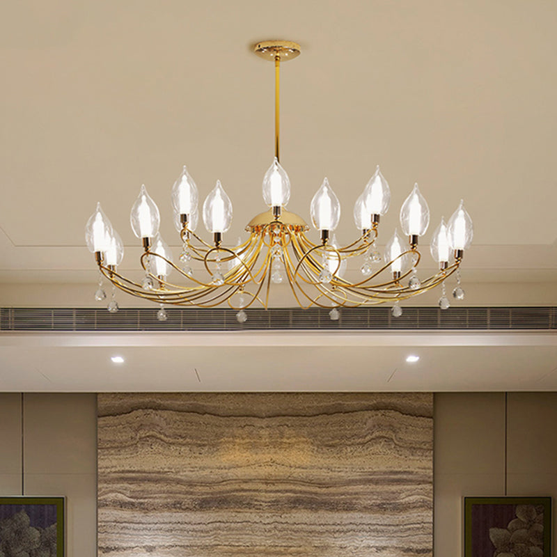 Gold Curved Arm Chandelier Lamp Modernist Metal Ceiling Light - Rebooters
