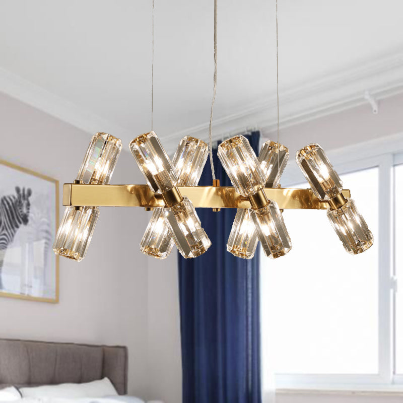 Tubular Chandelier Lamp Traditionary Beveled Crystal Pendant Light - Rebooters