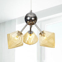 Amber Clear Glass Diamond Pendant Light Fixture 3 9 12 Bulbs 13 27.5 34 Width - Rebooters