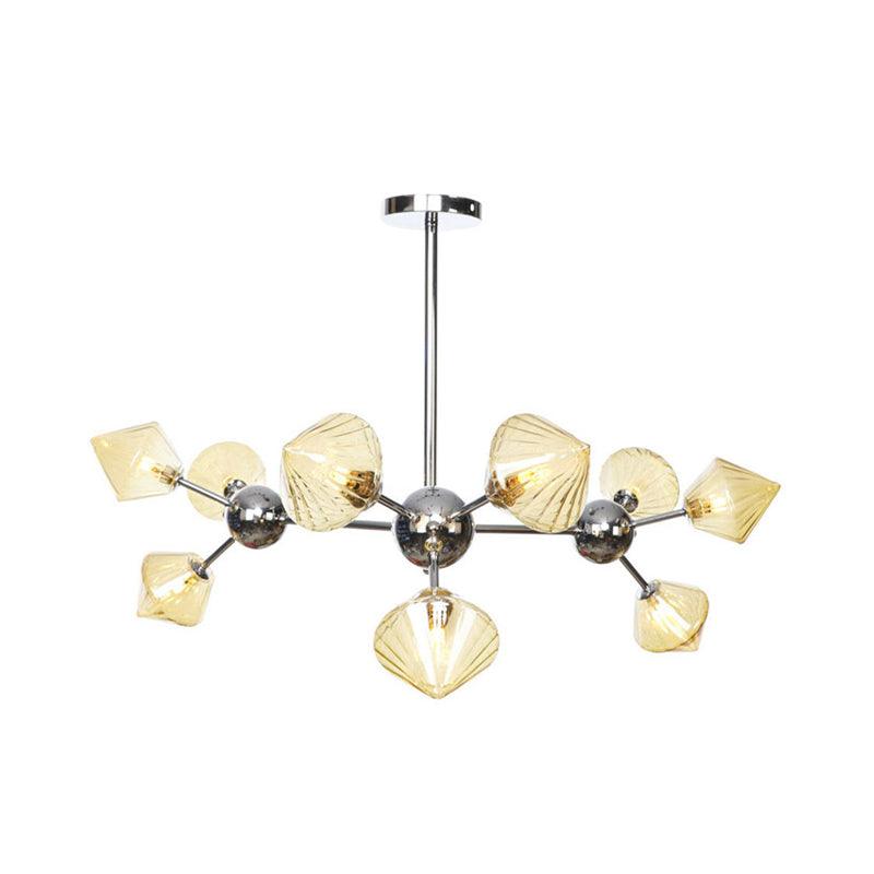 Amber Clear Glass Diamond Pendant Light Fixture 3 9 12 Bulbs 13 27.5 34 Width - Rebooters