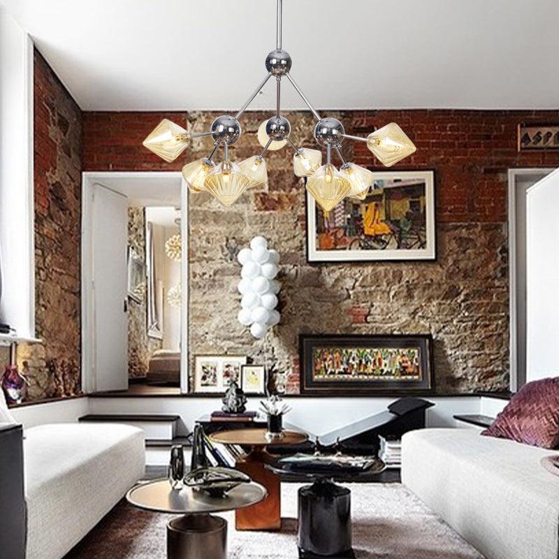 Amber Clear Glass Diamond Pendant Light Fixture 3 9 12 Bulbs 13 27.5 34 Width - Rebooters