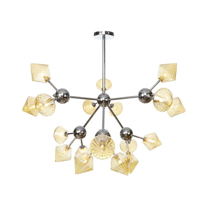 Amber Clear Glass Diamond Pendant Light Fixture 3 9 12 Bulbs 13 27.5 34 Width - Rebooters