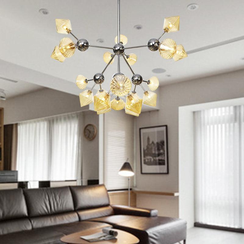 Amber Clear Glass Diamond Pendant Light Fixture 3 9 12 Bulbs 13 27.5 34 Width - Rebooters