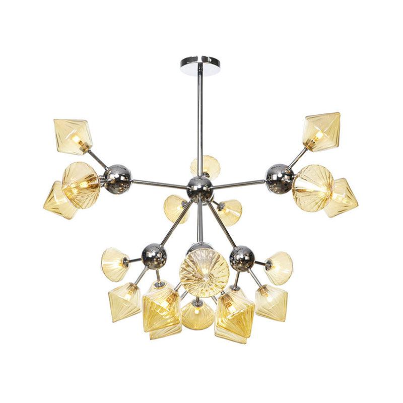 Amber Clear Glass Diamond Pendant Light Fixture 3 9 12 Bulbs 13 27.5 34 Width - Rebooters