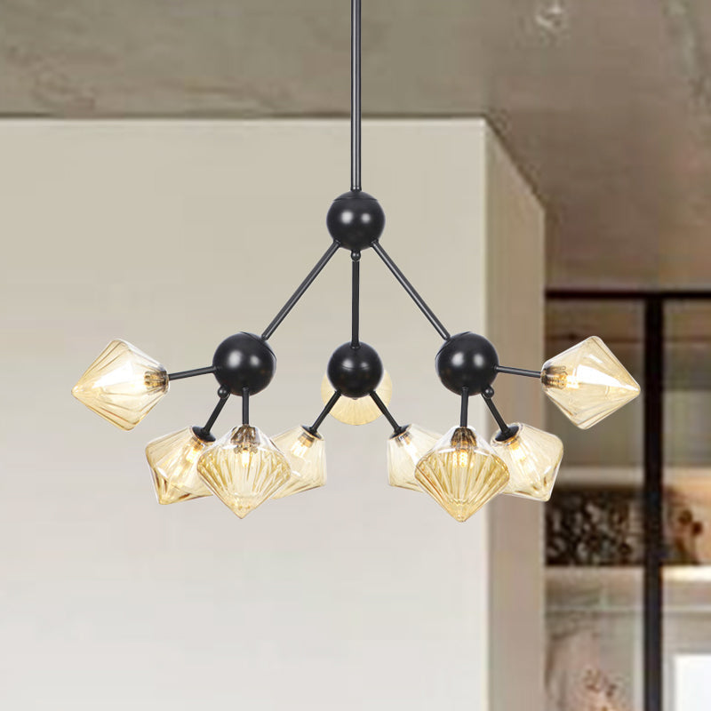 13"/27.5"/34" W Diamond Living Room Chandelier Lamp Amber Clear Glass Pendant Lighting - Rebooters