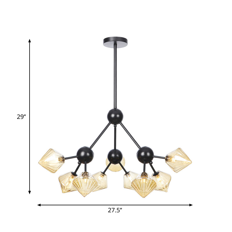 13"/27.5"/34" W Diamond Living Room Chandelier Lamp Amber Clear Glass Pendant Lighting - Rebooters