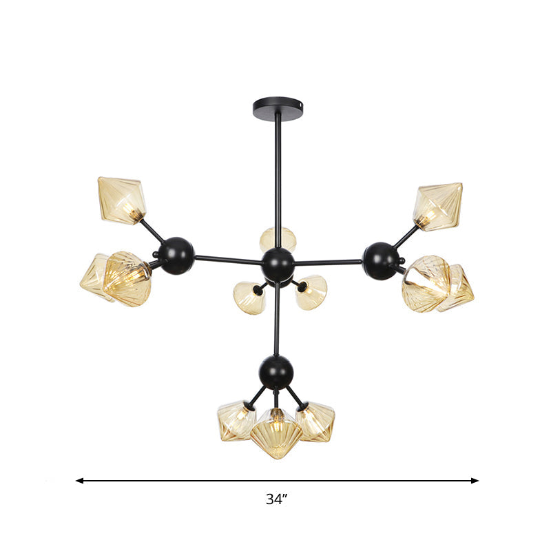 13"/27.5"/34" W Diamond Living Room Chandelier Lamp Amber Clear Glass Pendant Lighting - Rebooters