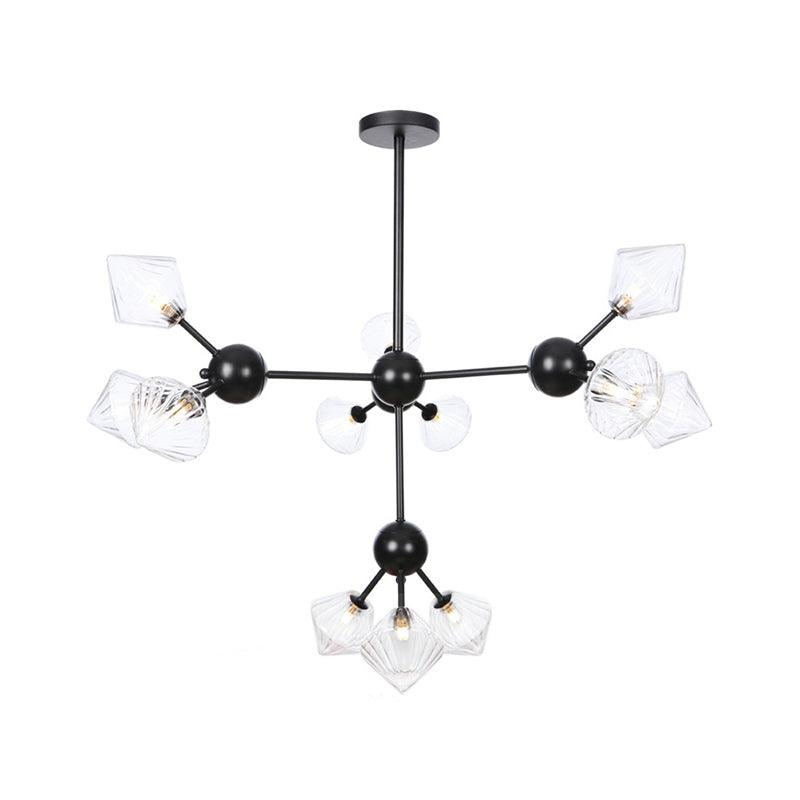 13"/27.5"/34" W Diamond Living Room Chandelier Lamp Amber Clear Glass Pendant Lighting - Rebooters