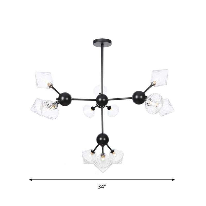 13"/27.5"/34" W Diamond Living Room Chandelier Lamp Amber Clear Glass Pendant Lighting - Rebooters