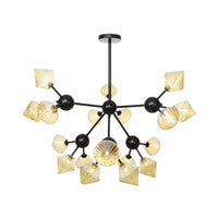 13"/27.5"/34" W Diamond Living Room Chandelier Lamp Amber Clear Glass Pendant Lighting - Rebooters