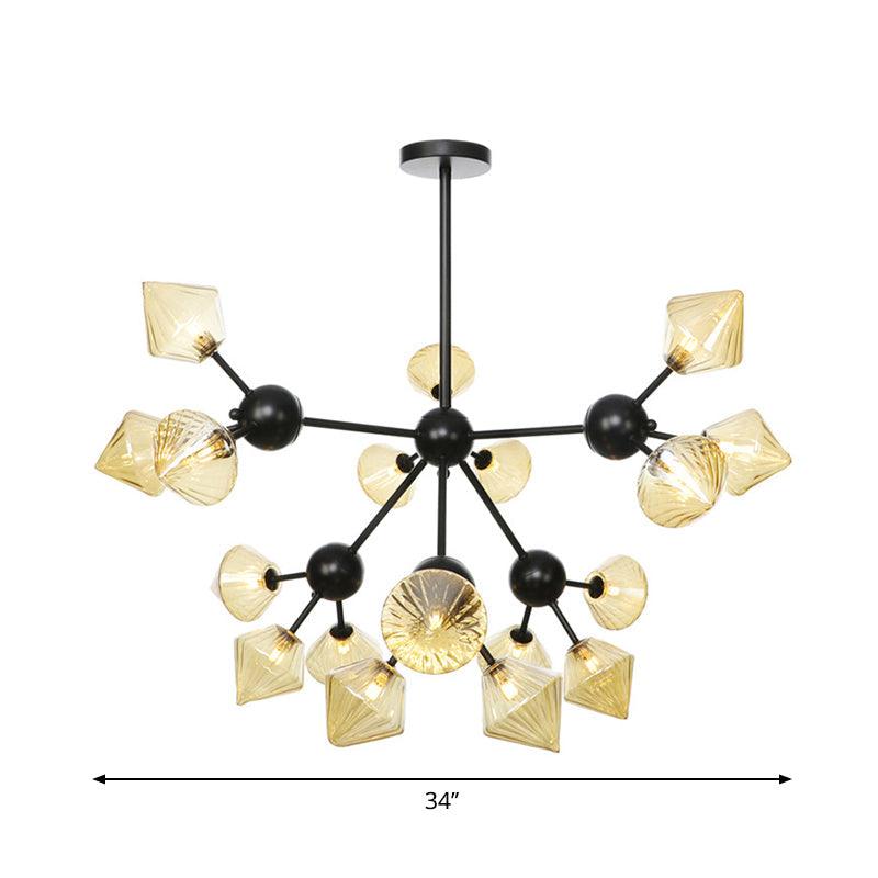 13"/27.5"/34" W Diamond Living Room Chandelier Lamp Amber Clear Glass Pendant Lighting - Rebooters