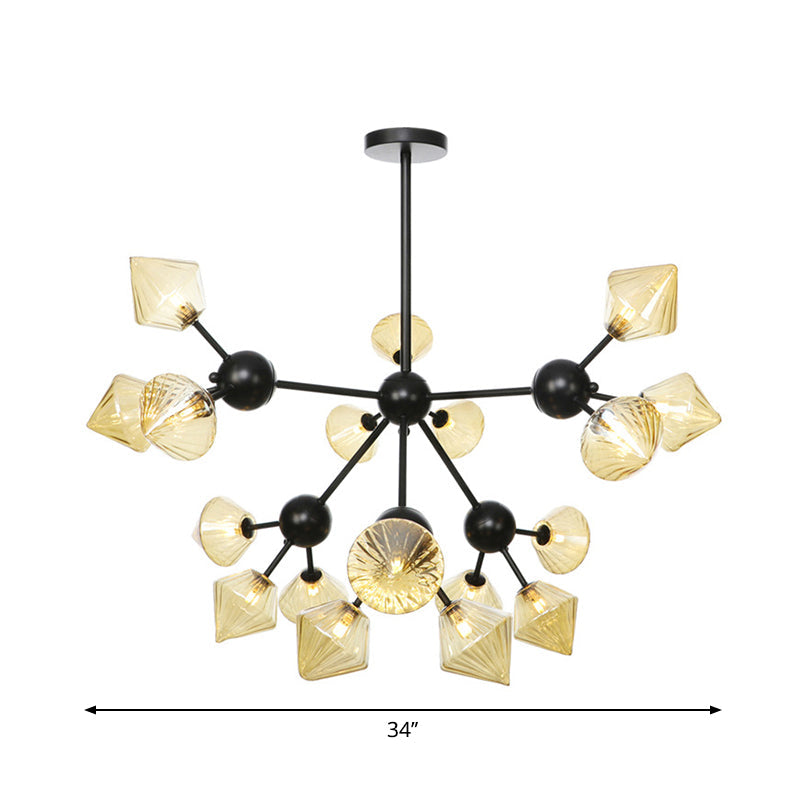 13"/27.5"/34" W Diamond Living Room Chandelier Lamp Amber Clear Glass Pendant Lighting - Rebooters