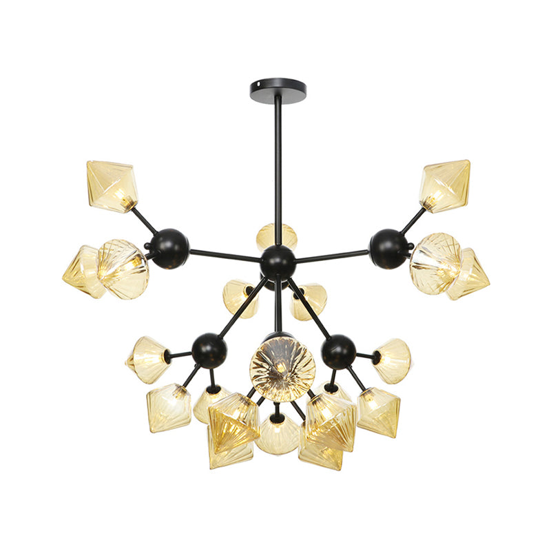 13"/27.5"/34" W Diamond Living Room Chandelier Lamp Amber Clear Glass Pendant Lighting - Rebooters