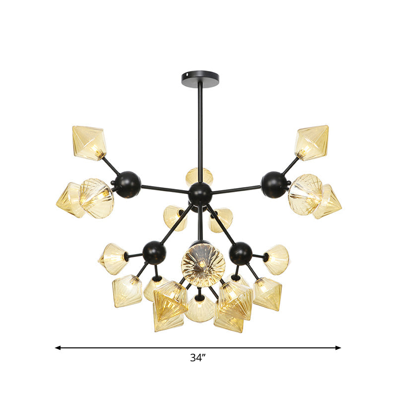 13"/27.5"/34" W Diamond Living Room Chandelier Lamp Amber Clear Glass Pendant Lighting - Rebooters