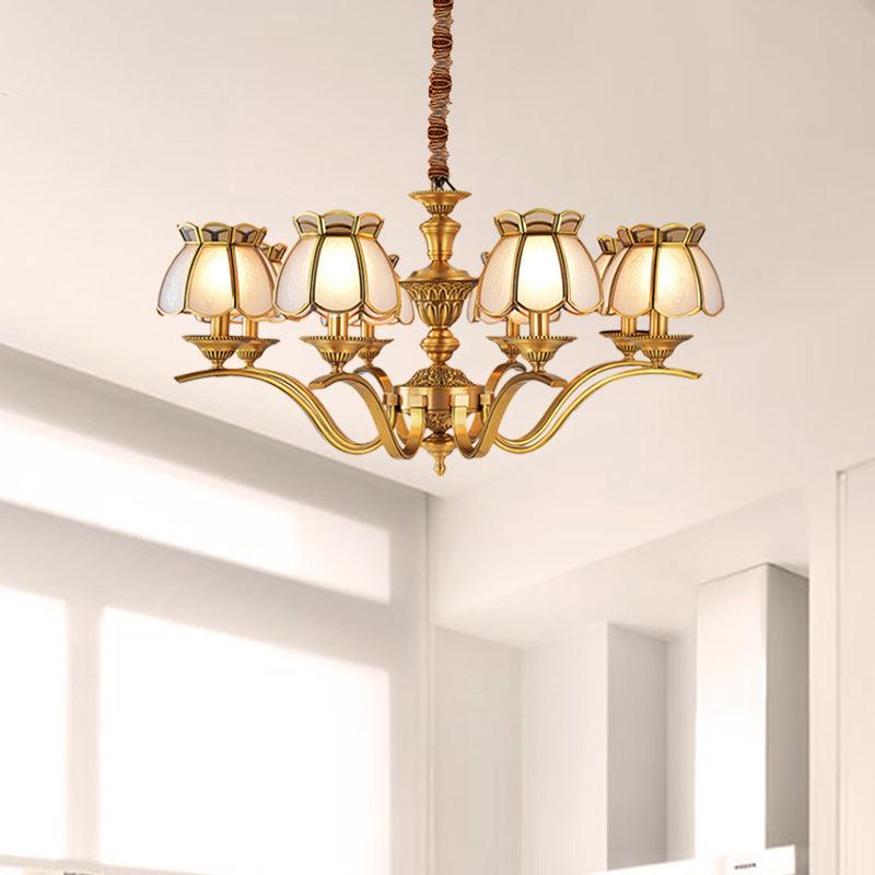 6 Lights Scalloped Chandelier Pendant Lamp Brass Glass Light - Rebooters