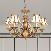 3/5 Heads Scalloped Chandelier Lamp Colonialist Brass Fixture - Rebooters