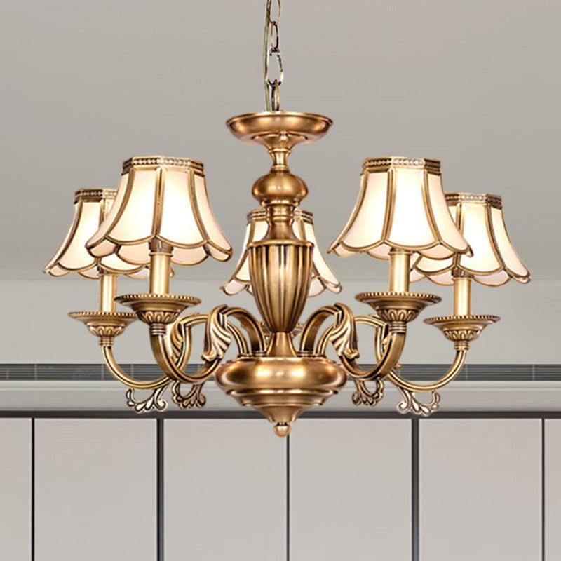 3/5 Heads Scalloped Chandelier Lamp Colonialist Brass Fixture - Rebooters