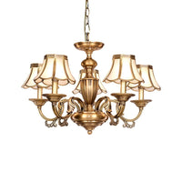3/5 Heads Scalloped Chandelier Lamp Colonialist Brass Fixture - Rebooters