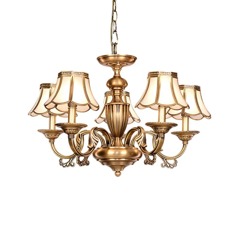 3/5 Heads Scalloped Chandelier Lamp Colonialist Brass Fixture - Rebooters