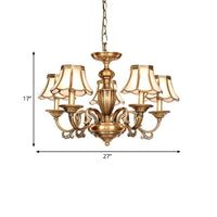 3/5 Heads Scalloped Chandelier Lamp Colonialist Brass Fixture - Rebooters