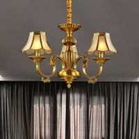 3/8 Lights Suspension Lighting Colonial Flared Frosted Glass Chandelier Pendant Lamp in Gold - Rebooters