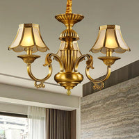 3/8 Lights Suspension Lighting Colonial Flared Frosted Glass Chandelier Pendant Lamp in Gold - Rebooters