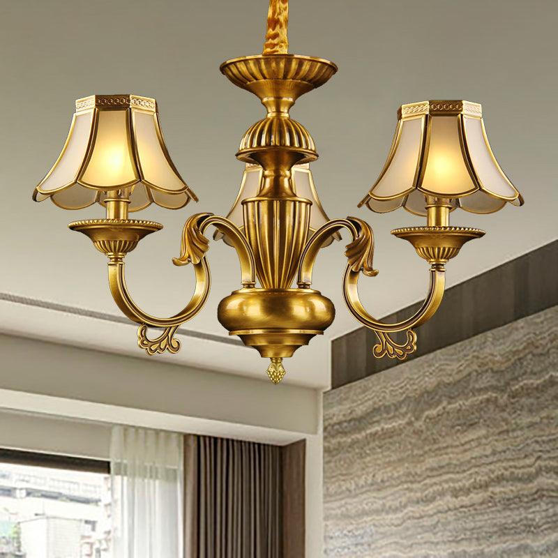 3/8 Lights Suspension Lighting Colonial Flared Frosted Glass Chandelier Pendant Lamp in Gold - Rebooters
