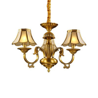 3/8 Lights Suspension Lighting Colonial Flared Frosted Glass Chandelier Pendant Lamp in Gold - Rebooters