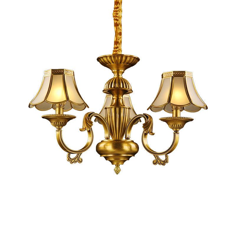 3/8 Lights Suspension Lighting Colonial Flared Frosted Glass Chandelier Pendant Lamp in Gold - Rebooters