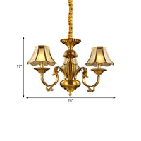 3/8 Lights Suspension Lighting Colonial Flared Frosted Glass Chandelier Pendant Lamp in Gold - Rebooters
