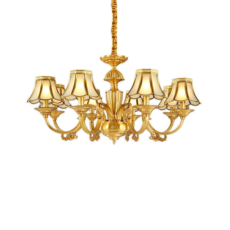 3/8 Lights Suspension Lighting Colonial Flared Frosted Glass Chandelier Pendant Lamp in Gold - Rebooters