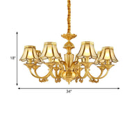 3/8 Lights Suspension Lighting Colonial Flared Frosted Glass Chandelier Pendant Lamp in Gold - Rebooters